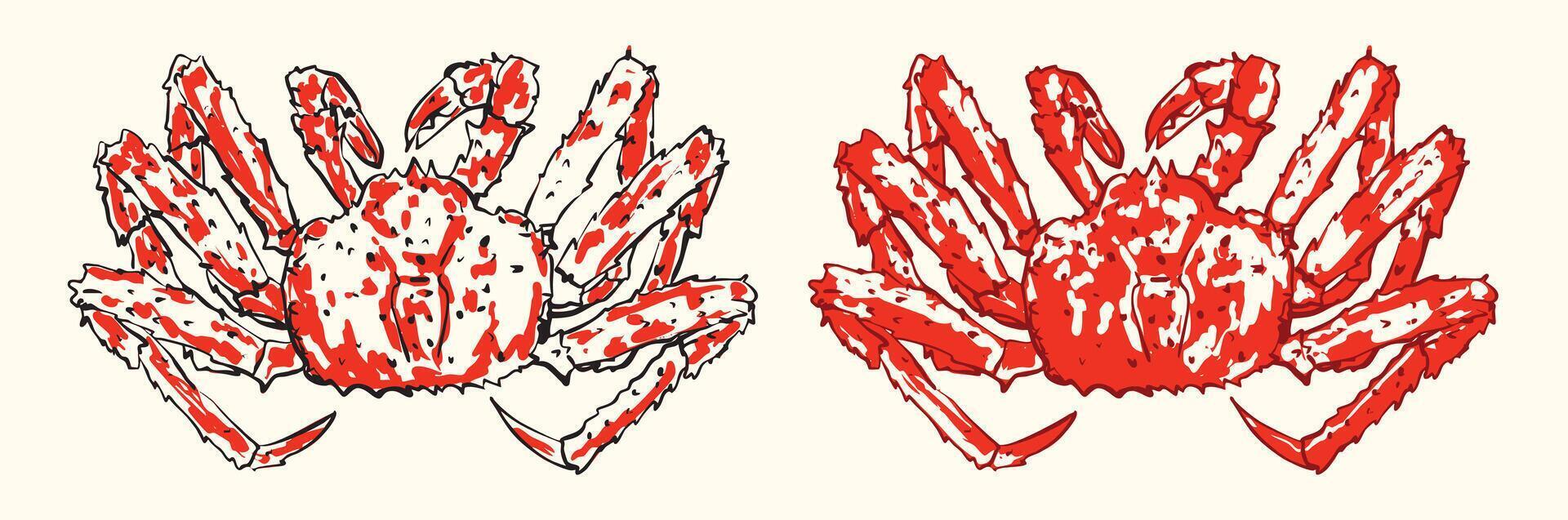 Red King Crab Illustration Set vector