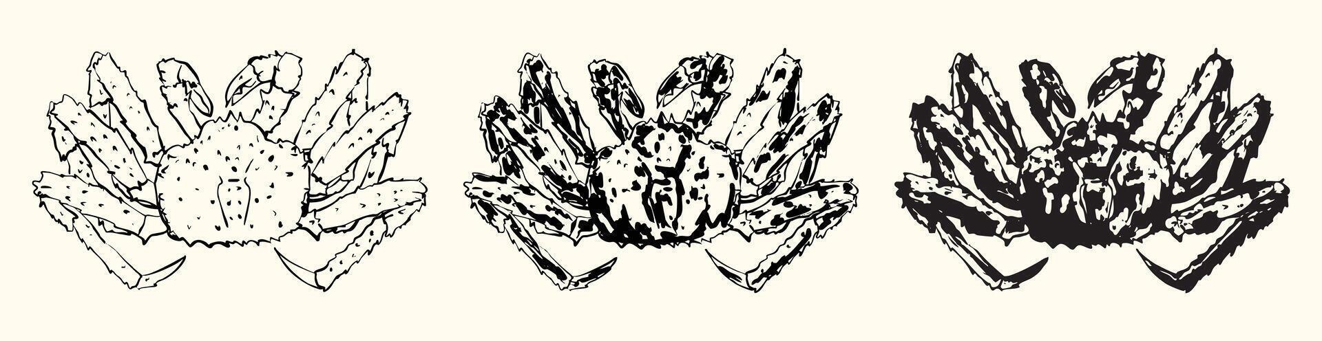 Vintage Black Crab Line Art Set vector