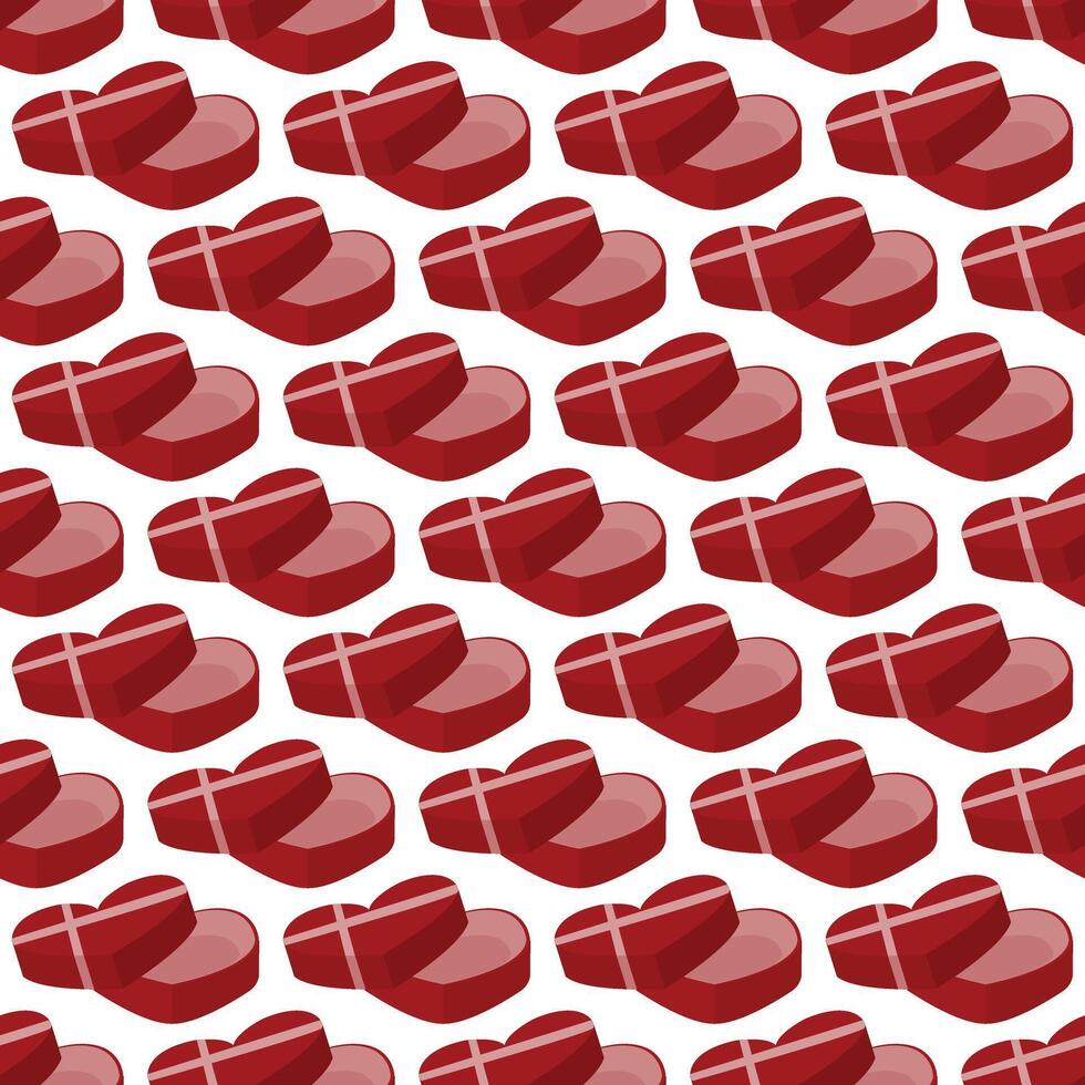 Red gift box in the shape of a heart. Seamless pattern. illustration. vector