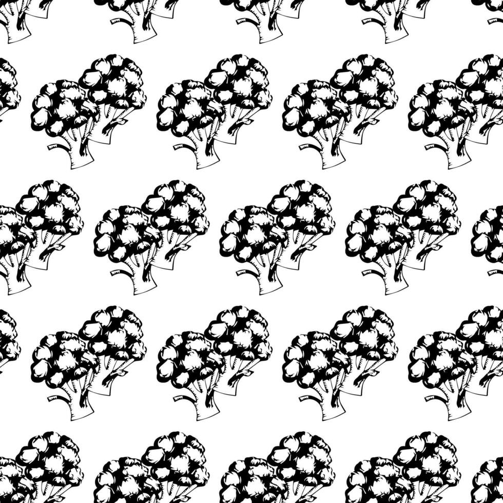 Broccoli in doodle style. Seamless pattern. vector