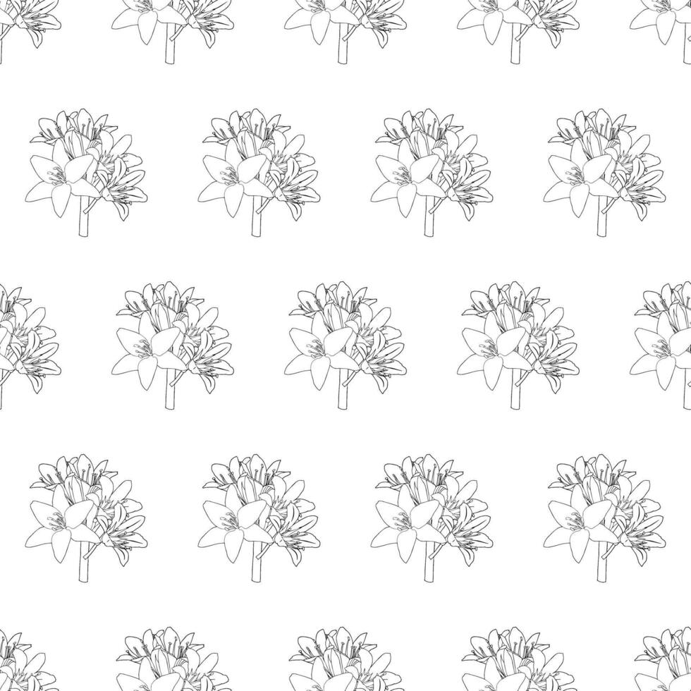 Large bouquet of beautiful lilies in doodle style. Seamless pattern. vector