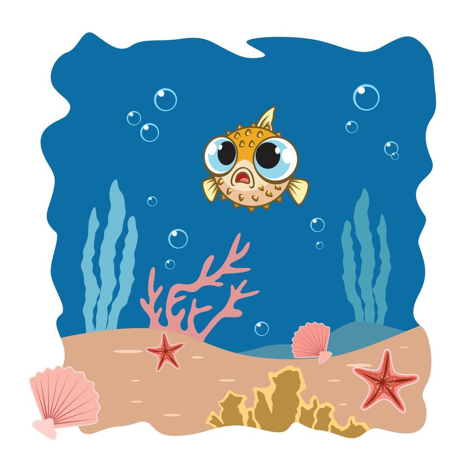 Puffy Fish Cartoon illustration vector