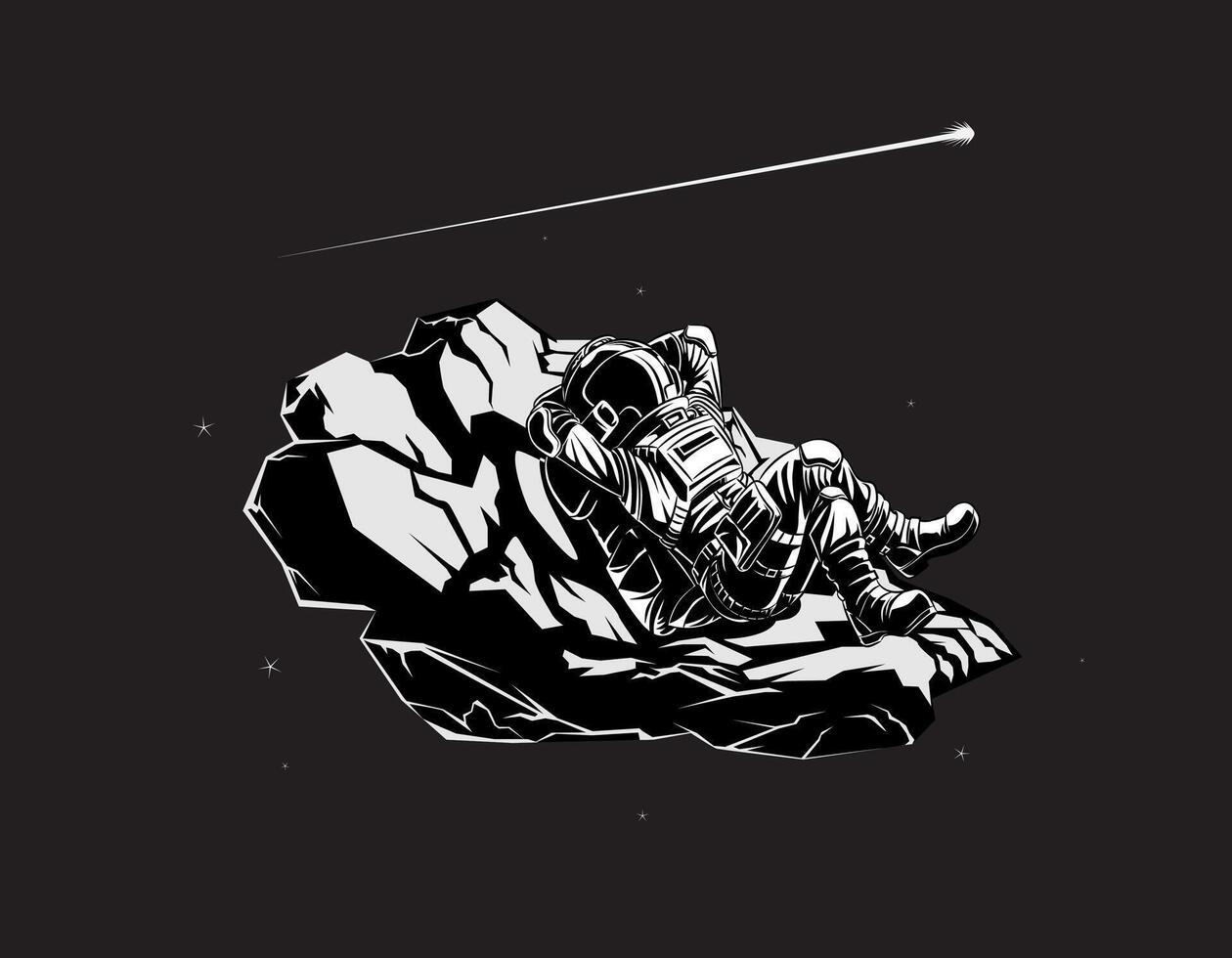 Doodle Astronaut Black and White Illustration vector