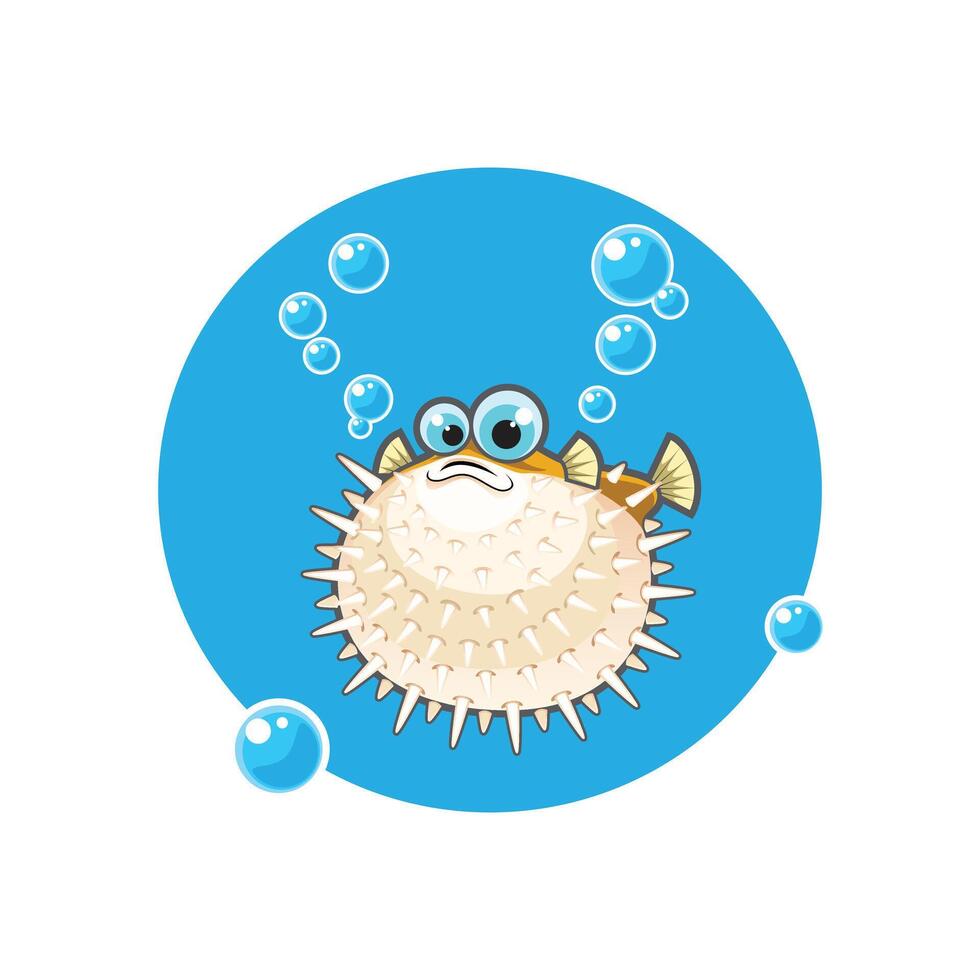 Funny Puffy Fish Cartoon Character vector
