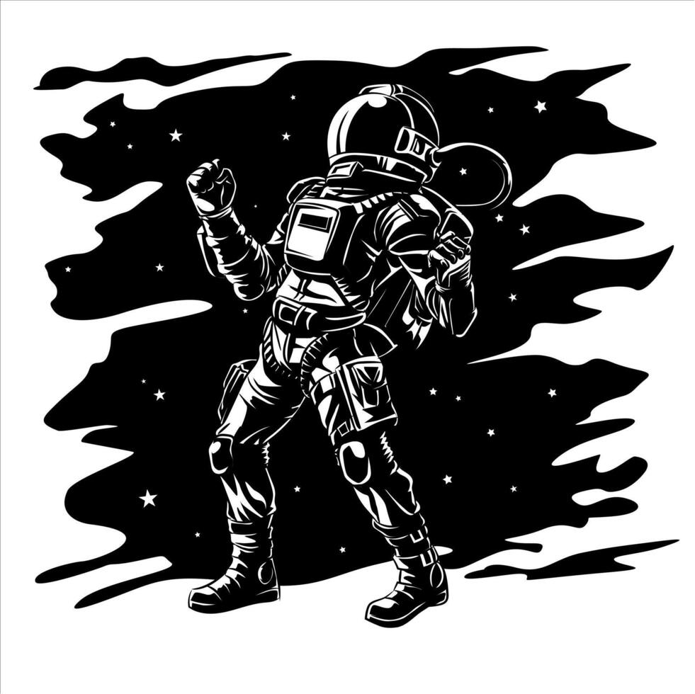 Astronaut Doodle Black and White vector