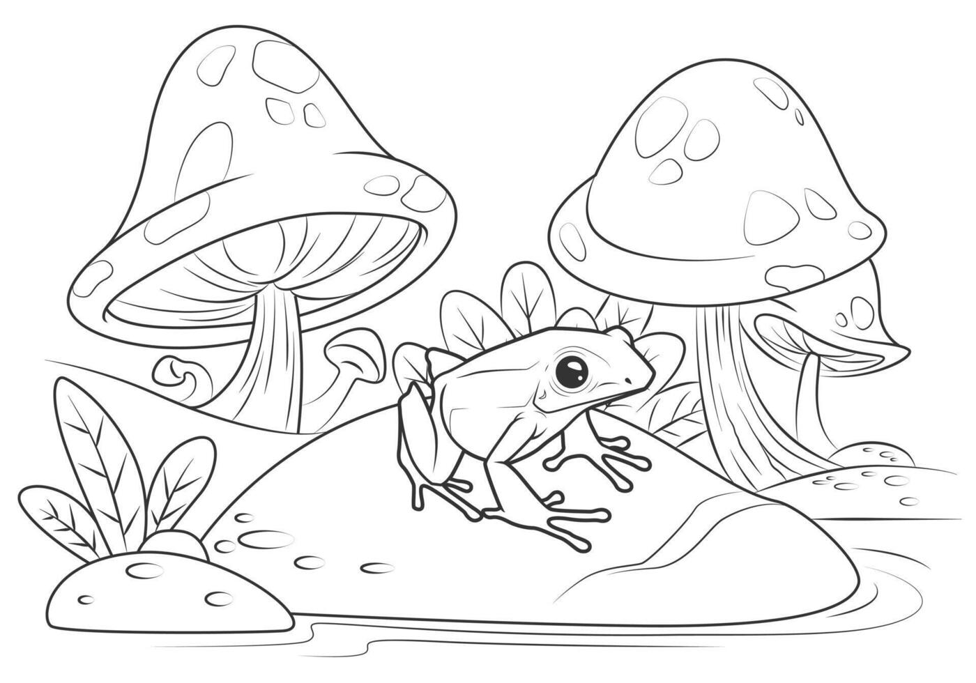 Frog Doodle line art Coloring illustration vector