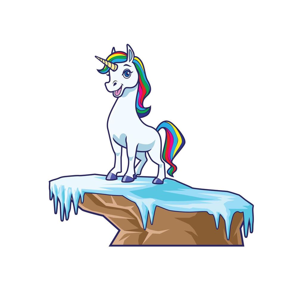 Beautiful Unicorn with Rainbow Hair Color Standing Poses vector