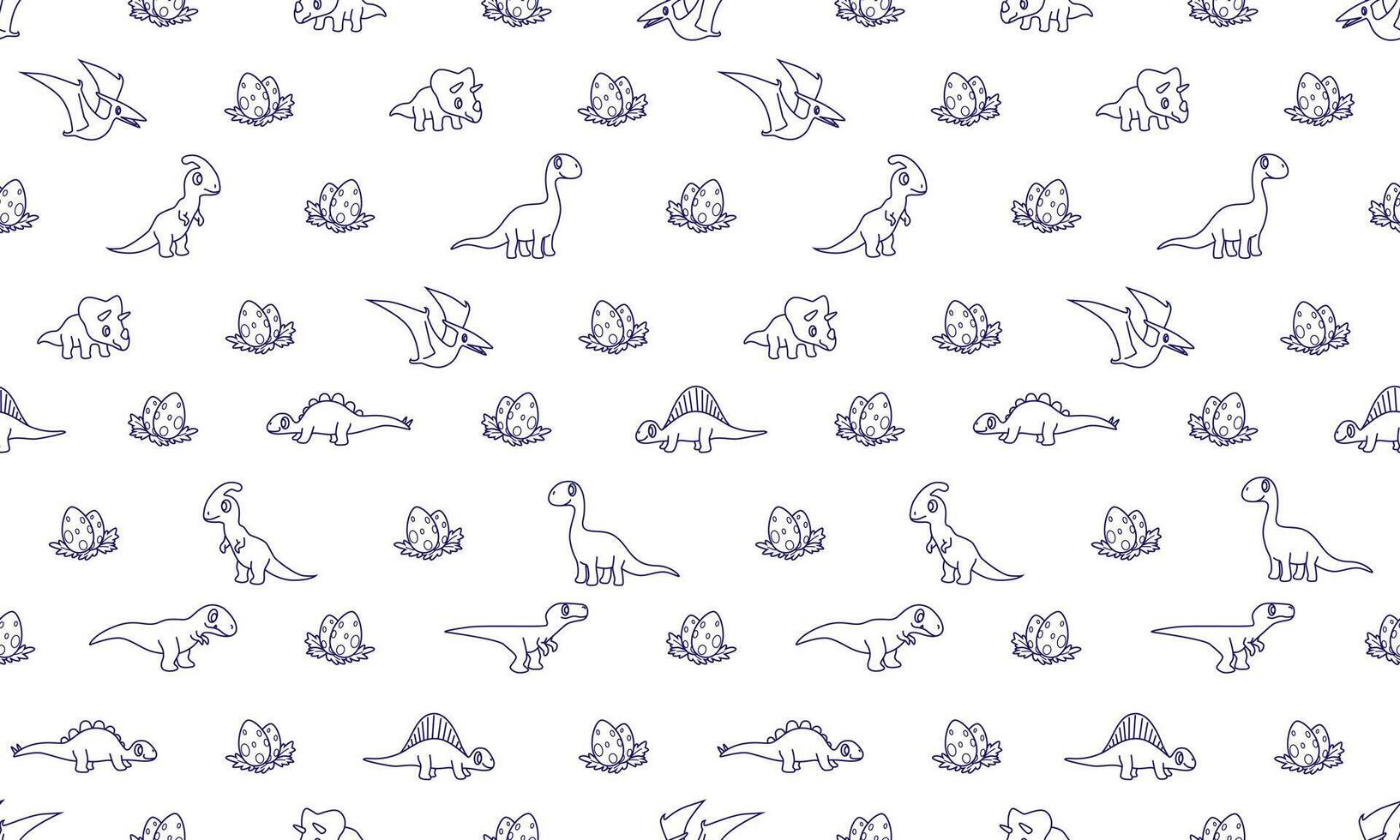 hand drawn dynosaur doodle pattern vector