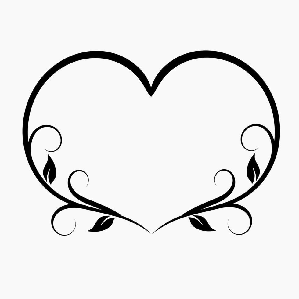 Heart border with decorative black leaf and swirl pattern graphic illustration vector