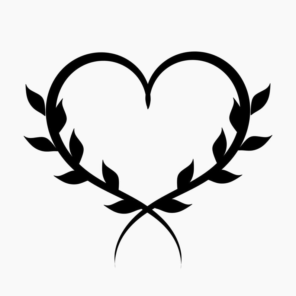 Heart border with decorative black leaf wreath and swirl pattern graphic illustration vector