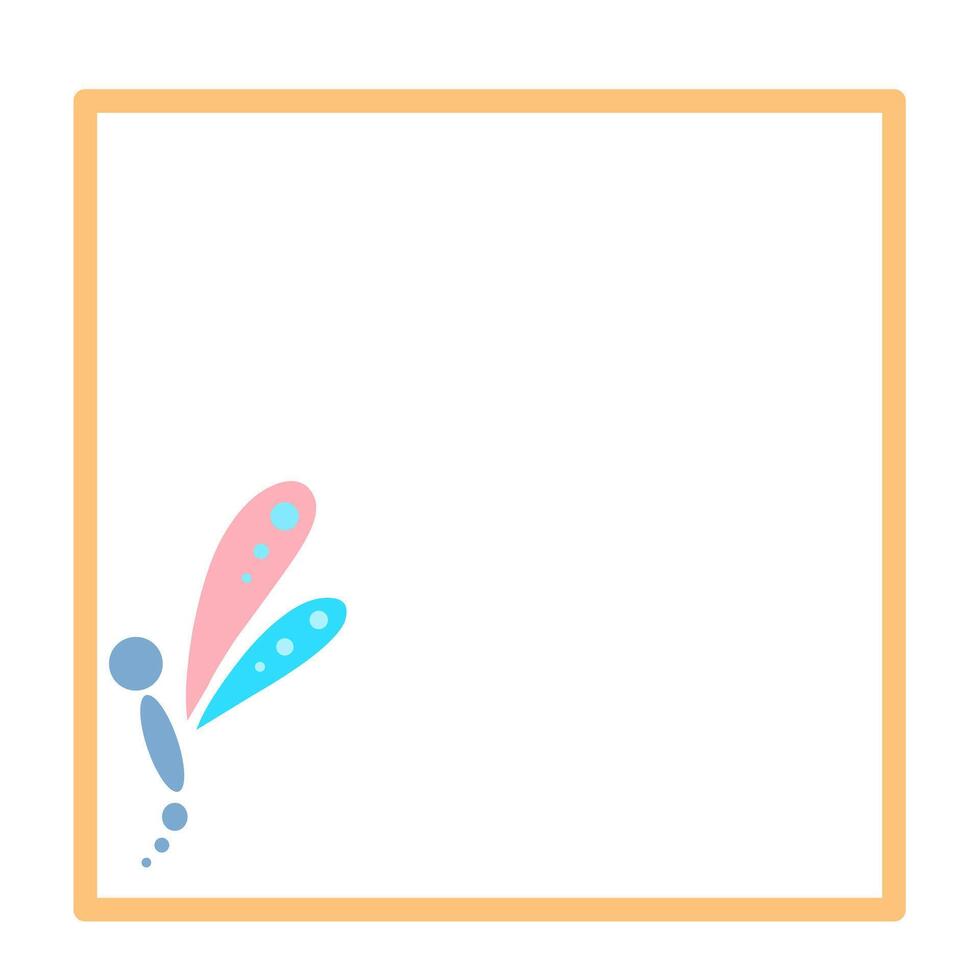 Cute border square frame with decorative abstract dragonfly insect clipart vector