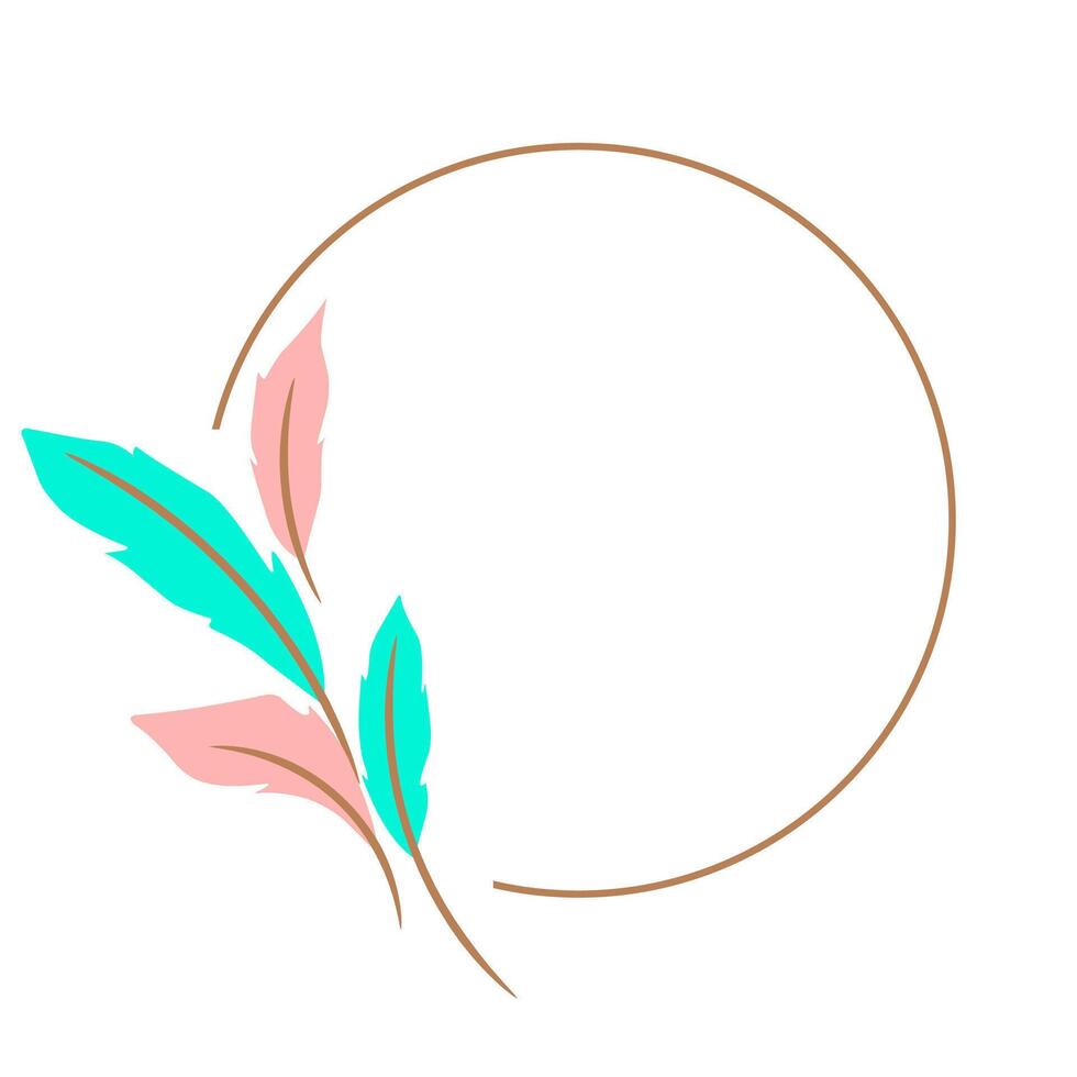Boho border circle frame with decorative colorful feather clipart vector