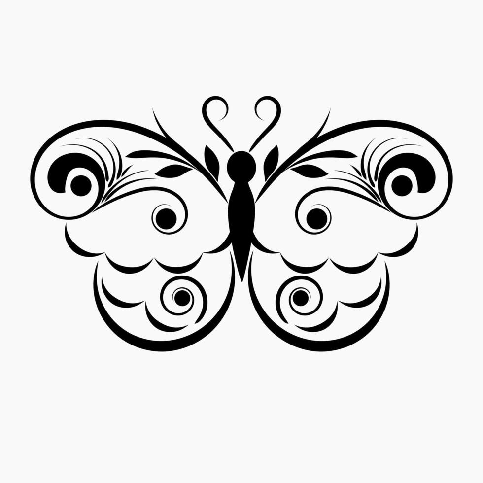 Butterfly insect with leaf and swirl pattern graphic illustration vector