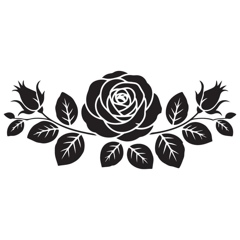 horizontal Black silhouettes and white vignette with a rose. with white background vector