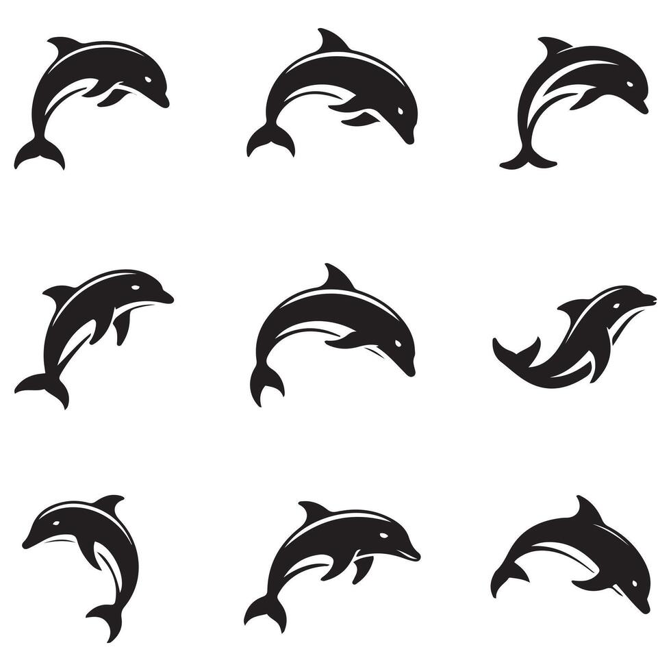 Dolphin fish animal Black silhouettes. Good use for symbol, logo, mascot, web icon, sticker design, sign, or any design you want. Easy to use. with white background vector