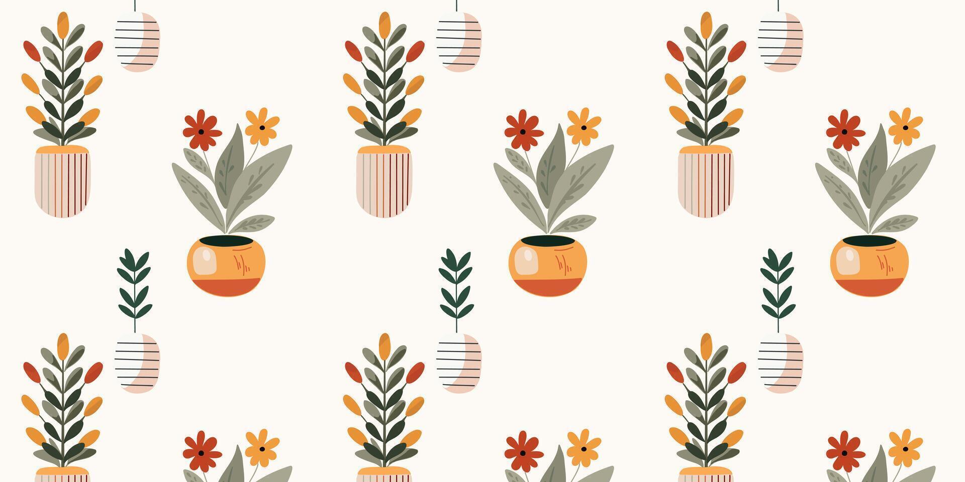 Seamless pattern of a potted home flowers vector