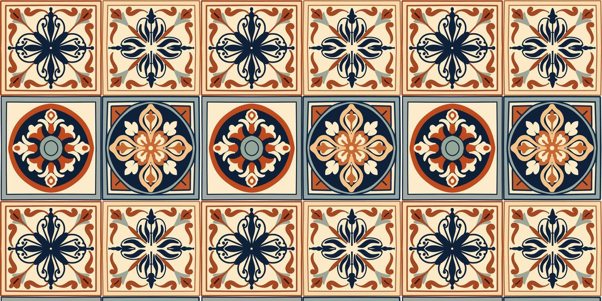 seamless pattern of a quare shape ceramic tile ornament texture design, floral geometric stylized leaves. vector