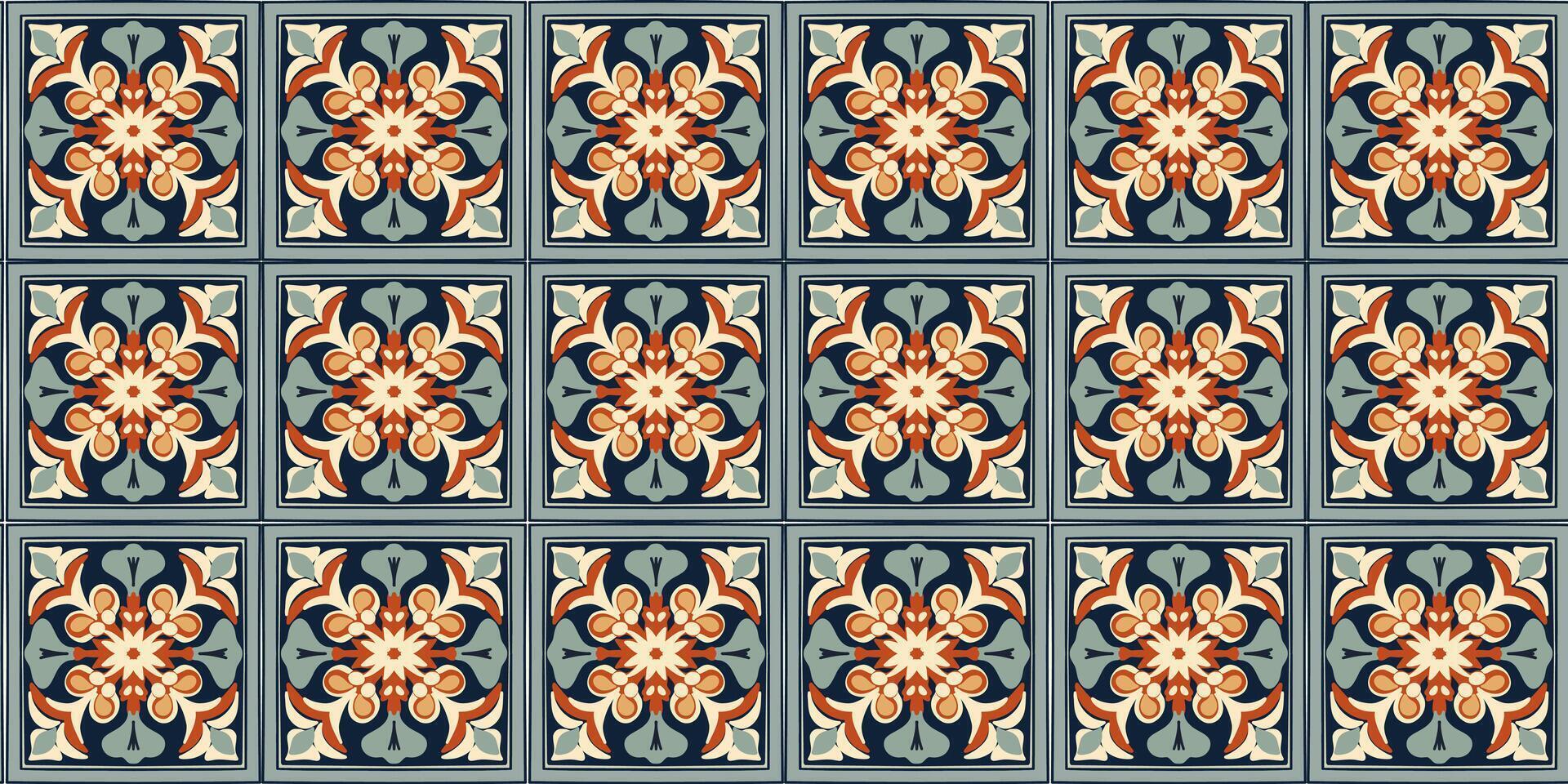 seamless pattern of a quare shape ceramic tile, Portugal, portuguese, lisbon Azulejo, geometric ornament texture design vector