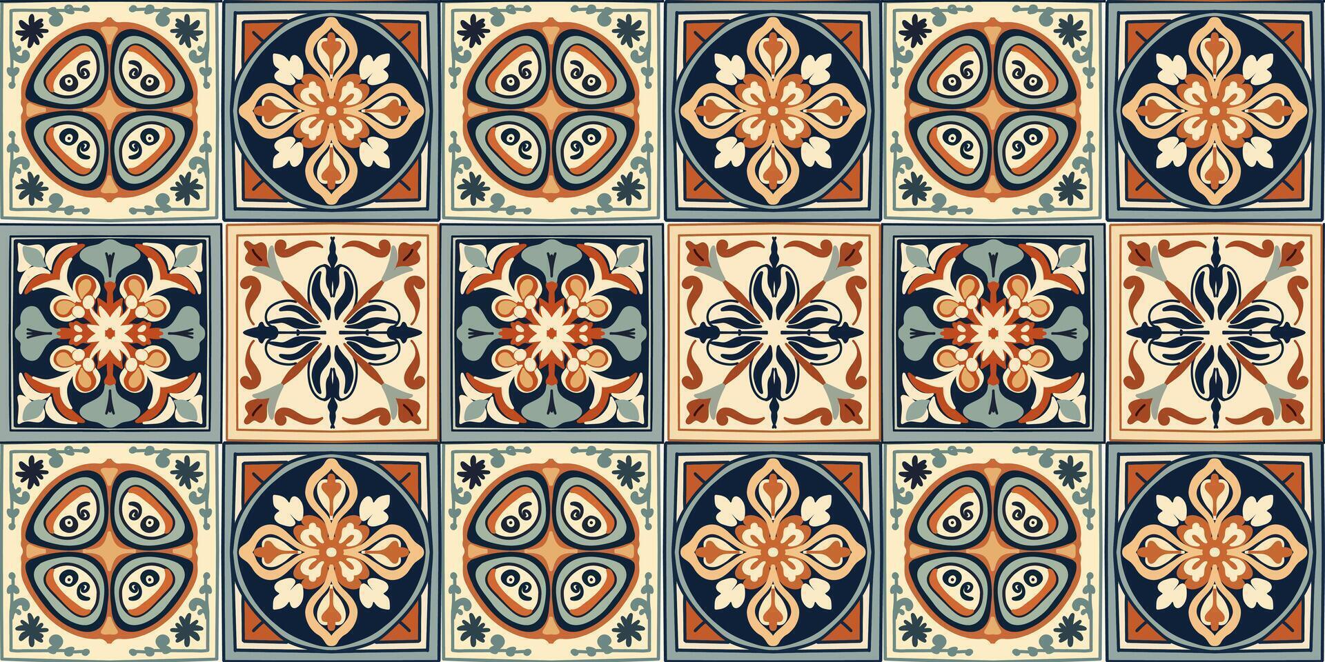 Portugal Lisabon Azulejos ornament texture design, moroccan arabesque style square shape ceramic tile, seamless pattern vector