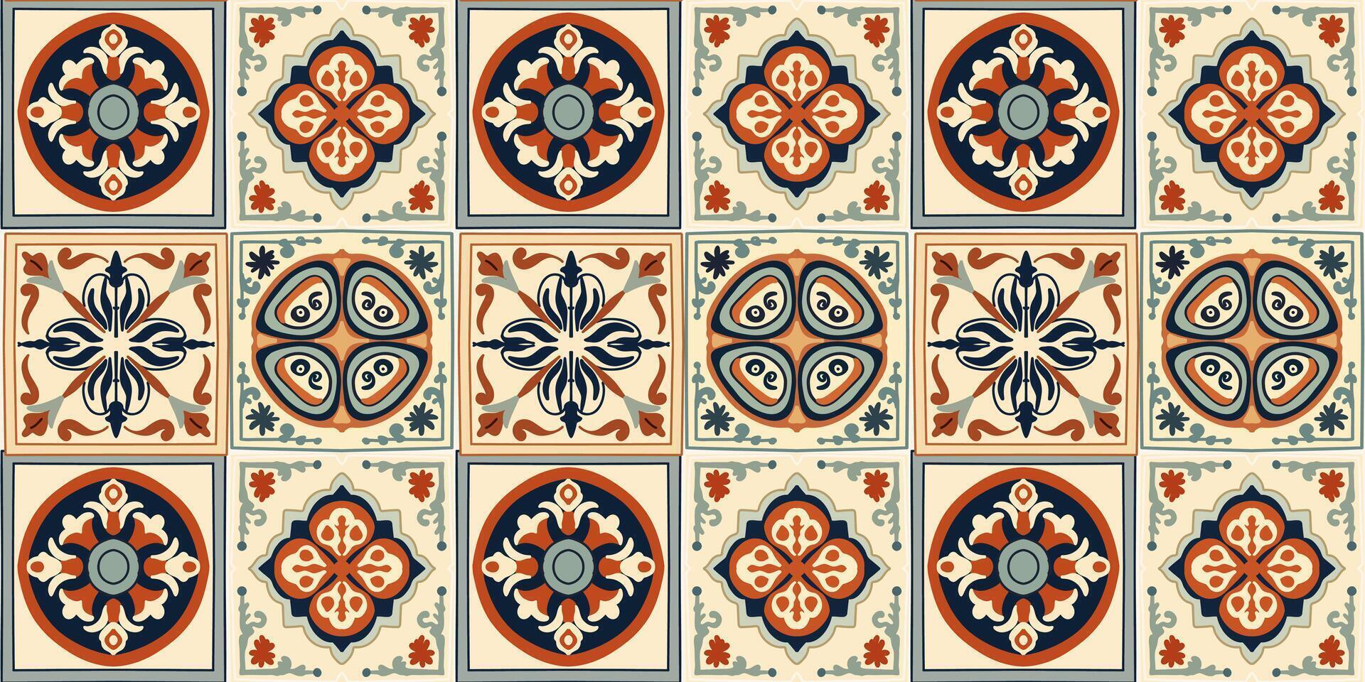 seamless pattern of a quare shape ceramic tile, Portugal, portuguese, lisbon Azulejo ornament texture design vector
