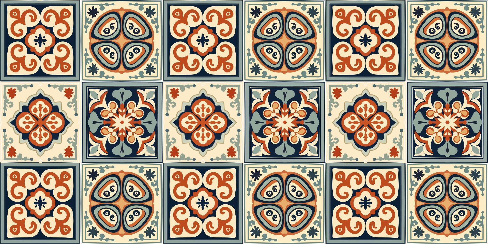 seamless pattern Ornament tile texture designsquare shape ceramic tile set vector