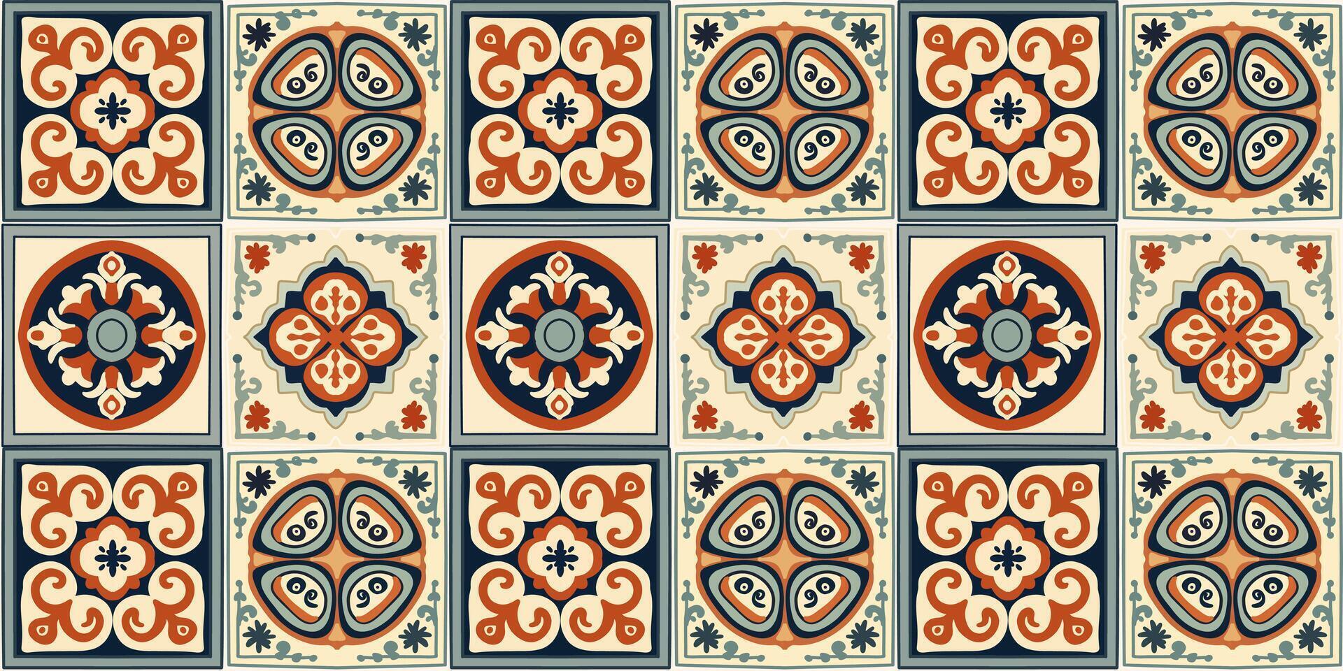Ceramic tile, ornament texture design, moroccan arabesque style, square shape seamless pattern vector