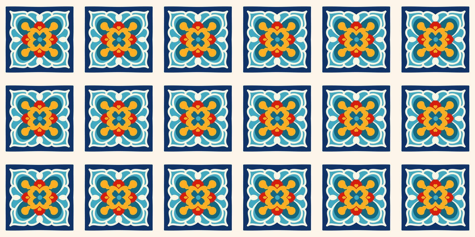 Seamless pattern of geometric ornament tiles texture vector