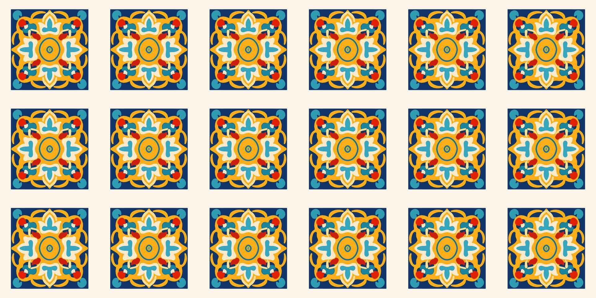 Portugal geometric ornament tile texture, in azulejo oriental style vector