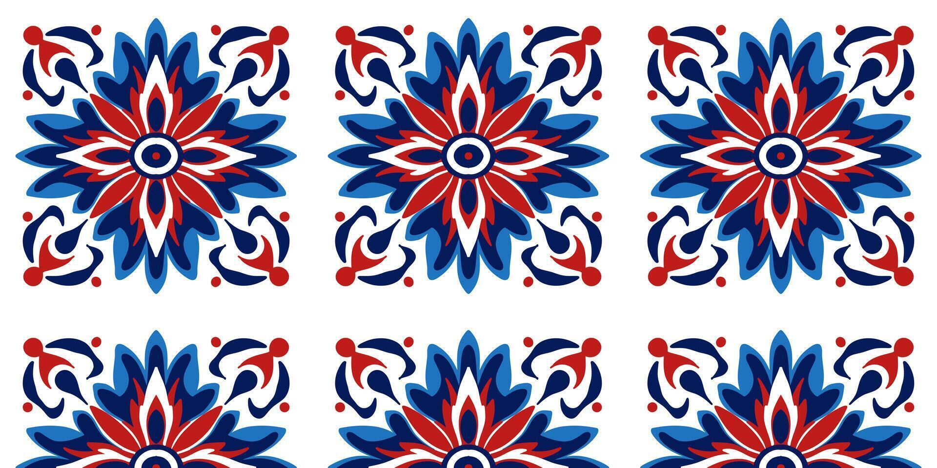 Seamless pattern of geometric texture ornament in red - blue tones vector