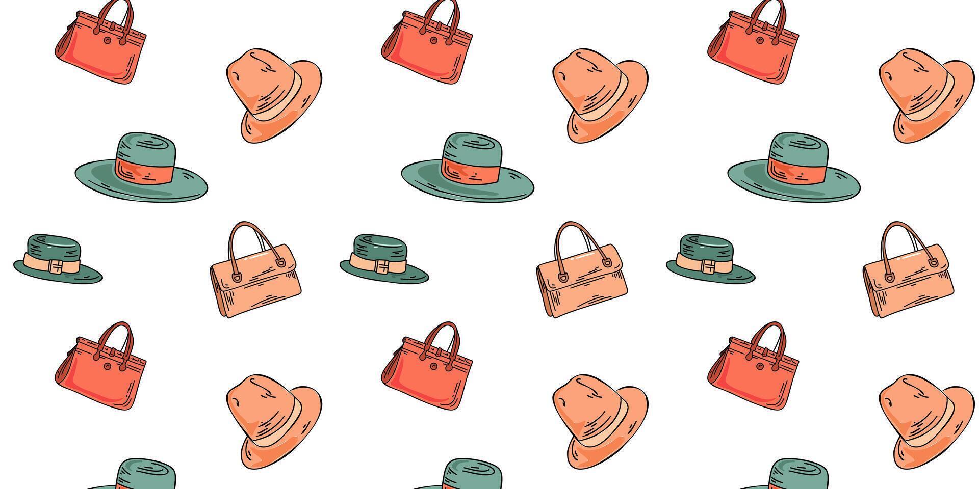 Seamless pattern with fashion bags and hats on white background vector