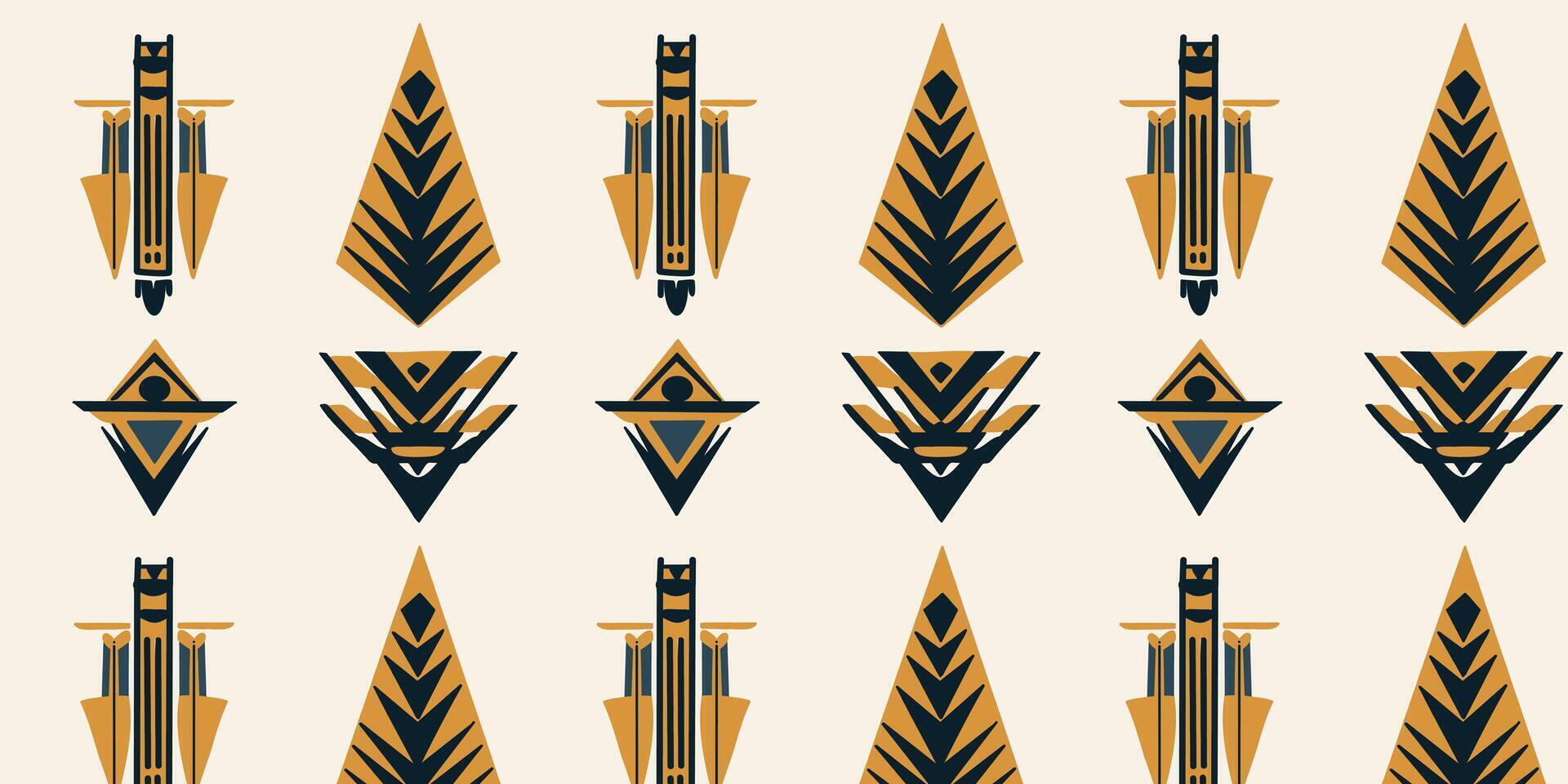 The seamless pattern of yellow - green ethnic geometric texture vector