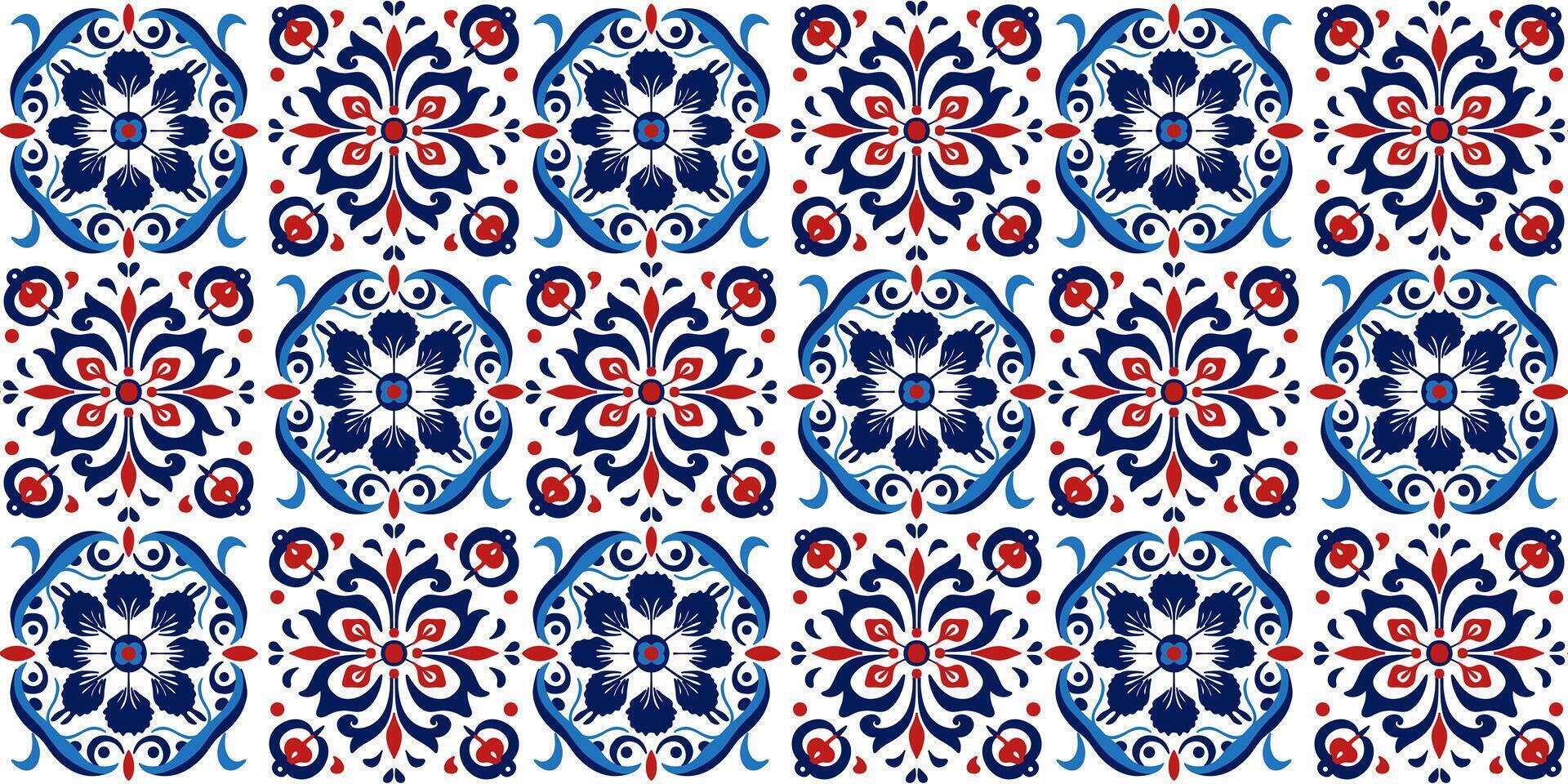 Seamless pattern of square - round texture ornament stylized in red - blue tones vector