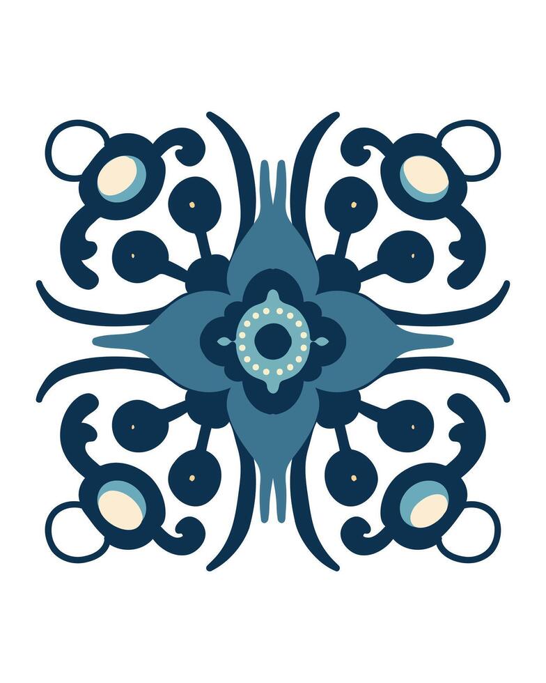 Blue Oriental vintage tile patterns, Azulejos seamless design in illustration vector