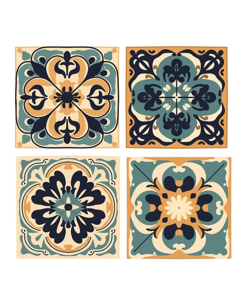 Set of Turkish azulejo tile pattern in sand colors vector