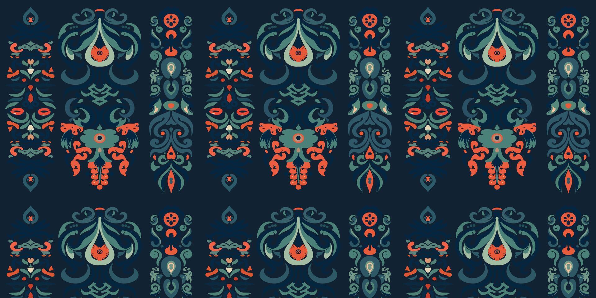 Beautiful decorative floral texture seamless pattern. print on blue background in retro style. vector