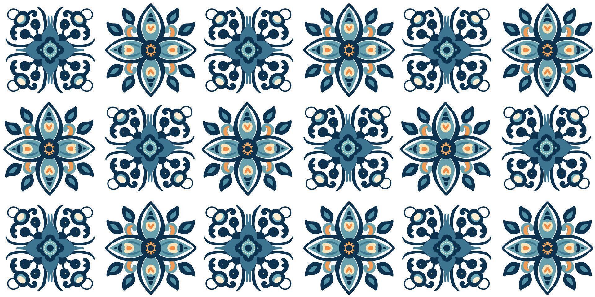 blue tiles azulejo seamless pattern for wallpaper vector