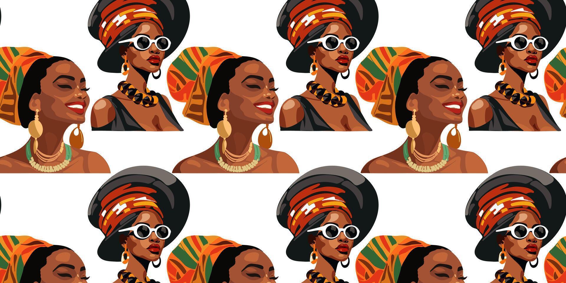 Seamless pattern with fashionable afro american woman vector