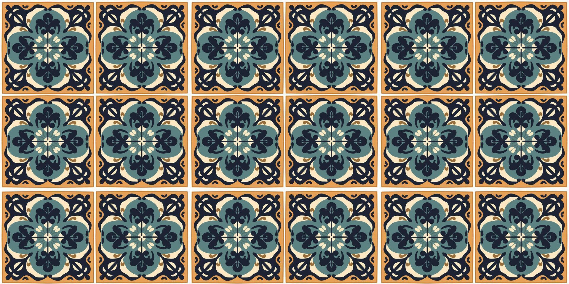background ceramic tiles in retro style seamless patchwork of tile decor Azulejo vector
