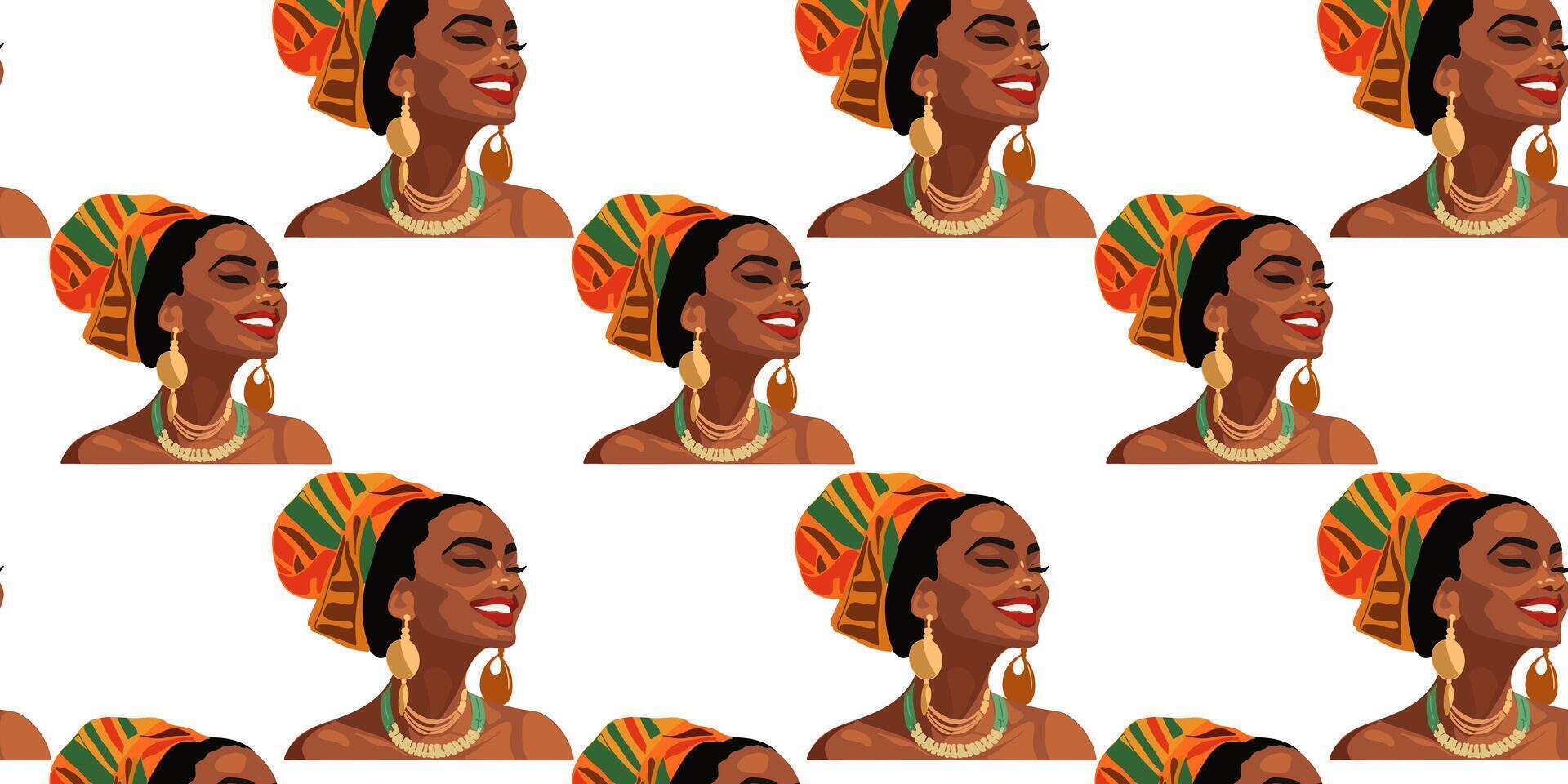 Seamless pattern with happy and beautiful afro american woman vector