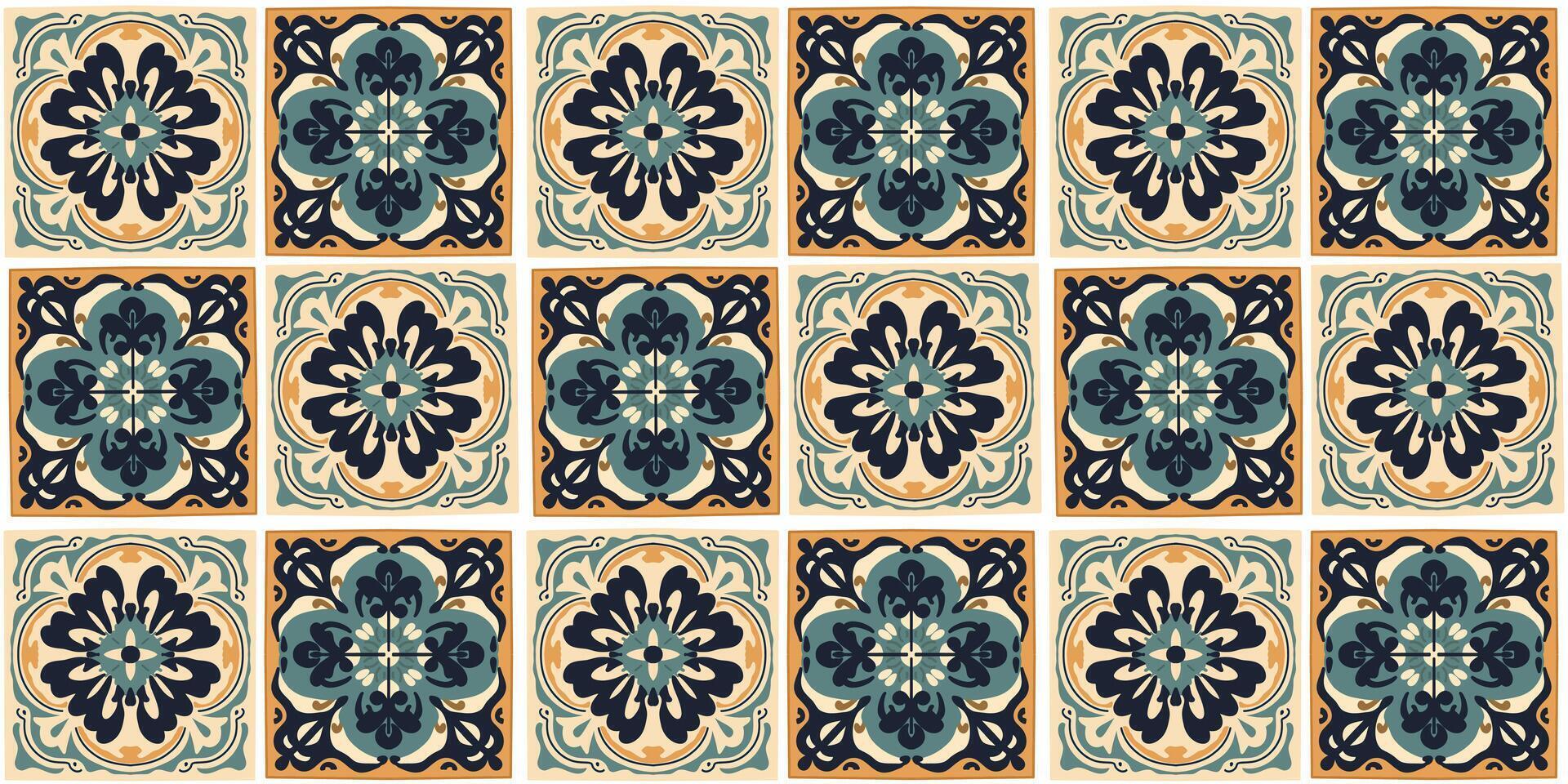 Azulejos tiles patchwork wallpaper abstract seamless pattern vector