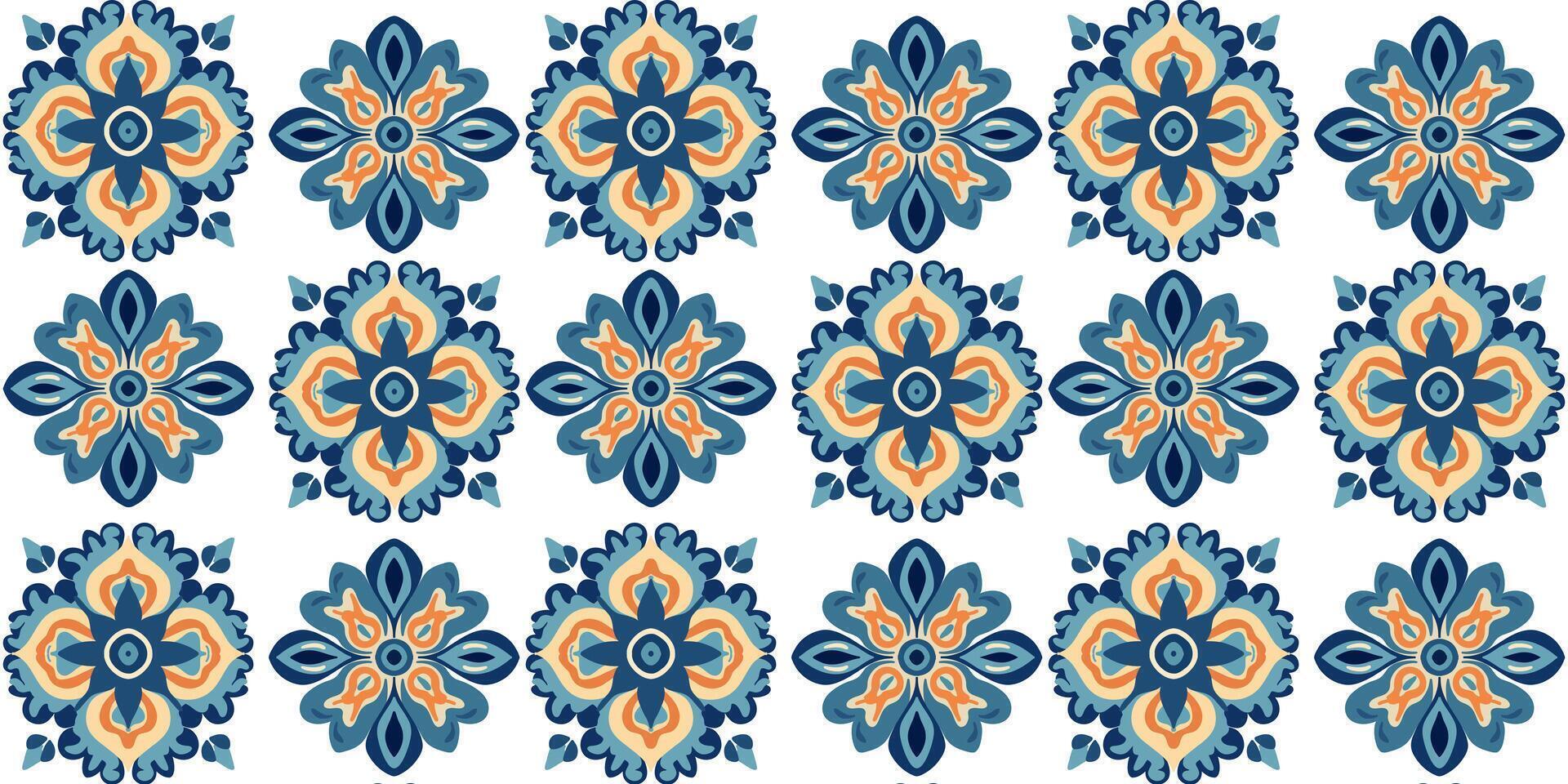 Oriental ornament hand drawn seamless blue geometric tile pattern surface design, tiles, vector