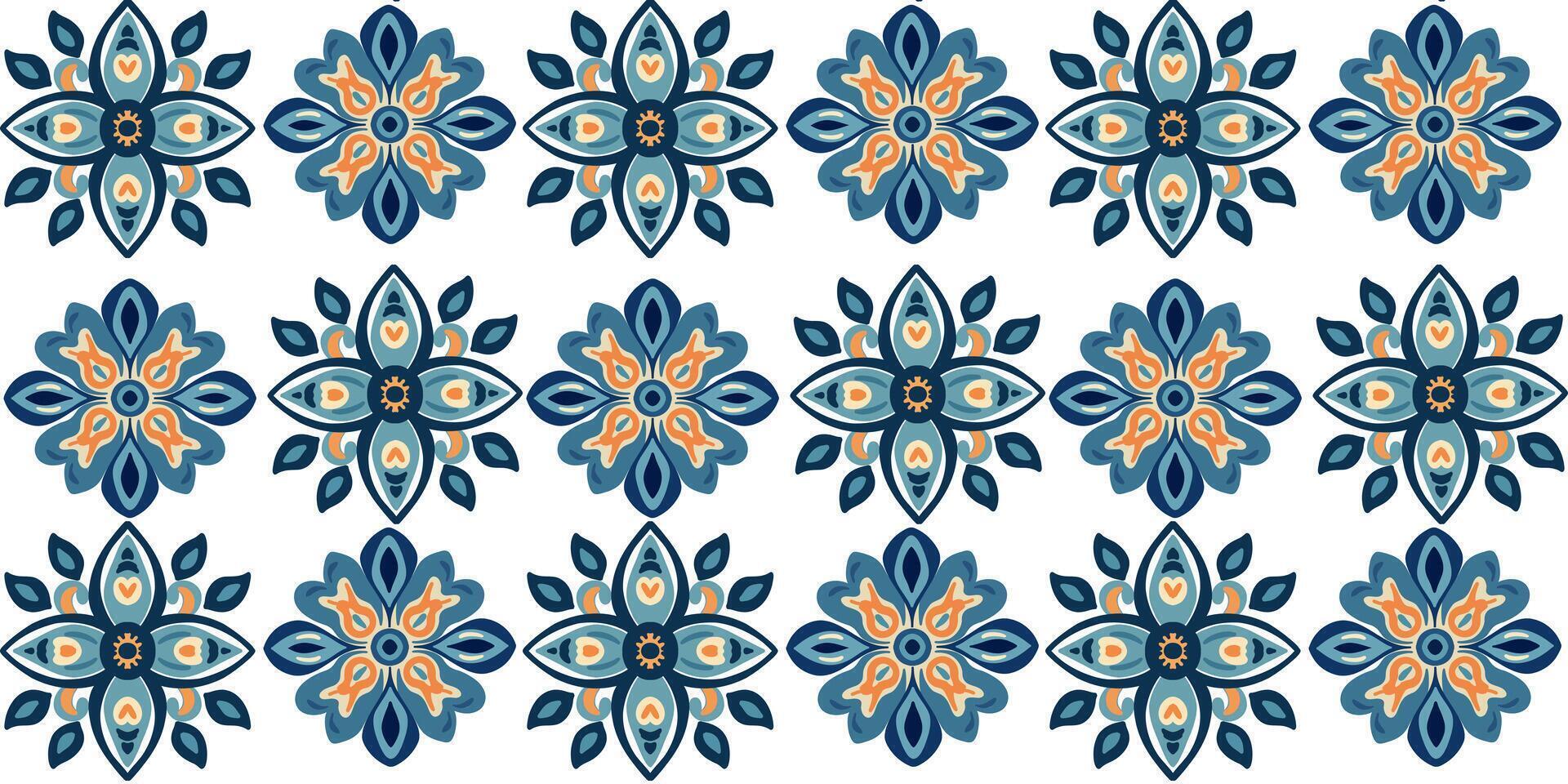 Beautiful hand drawn seamless blue geometric tile pattern surface design, tiles, oriental ornament vector