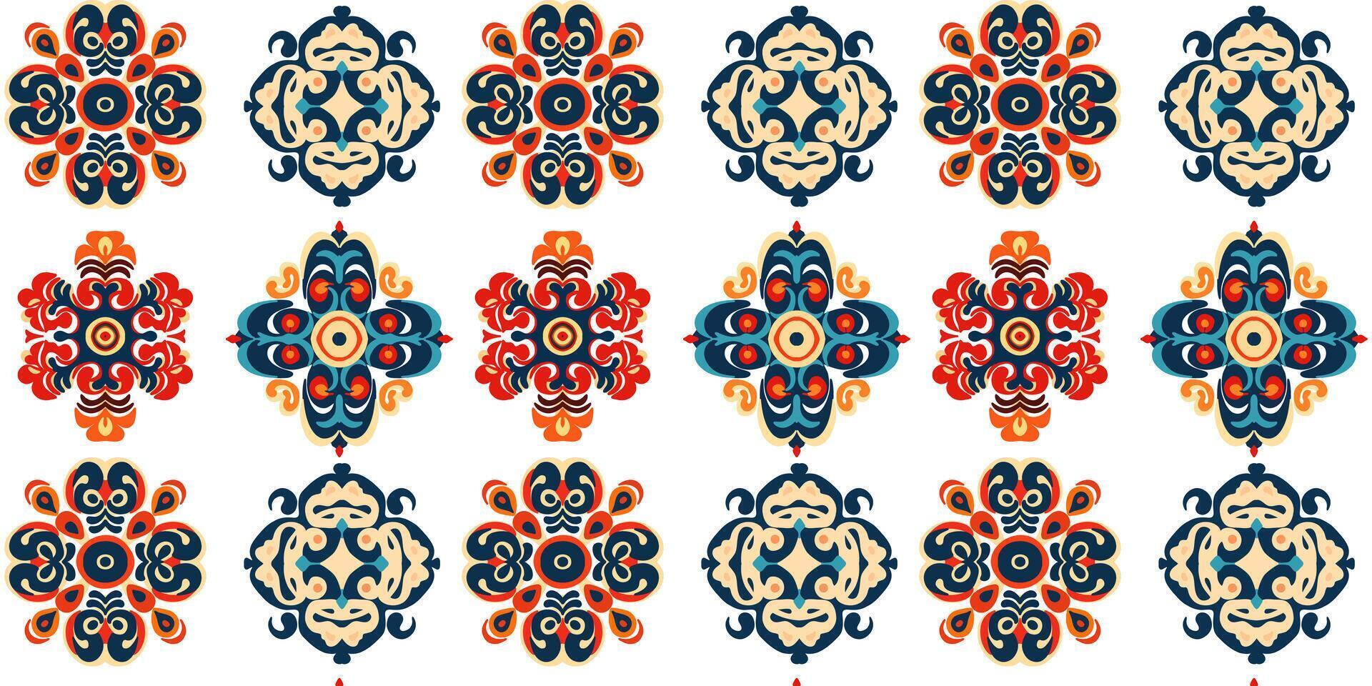 Ethnic style seamless pattern. Azulejo ceramic tile design. Zellige ornament. Talavera tracery motif. vector