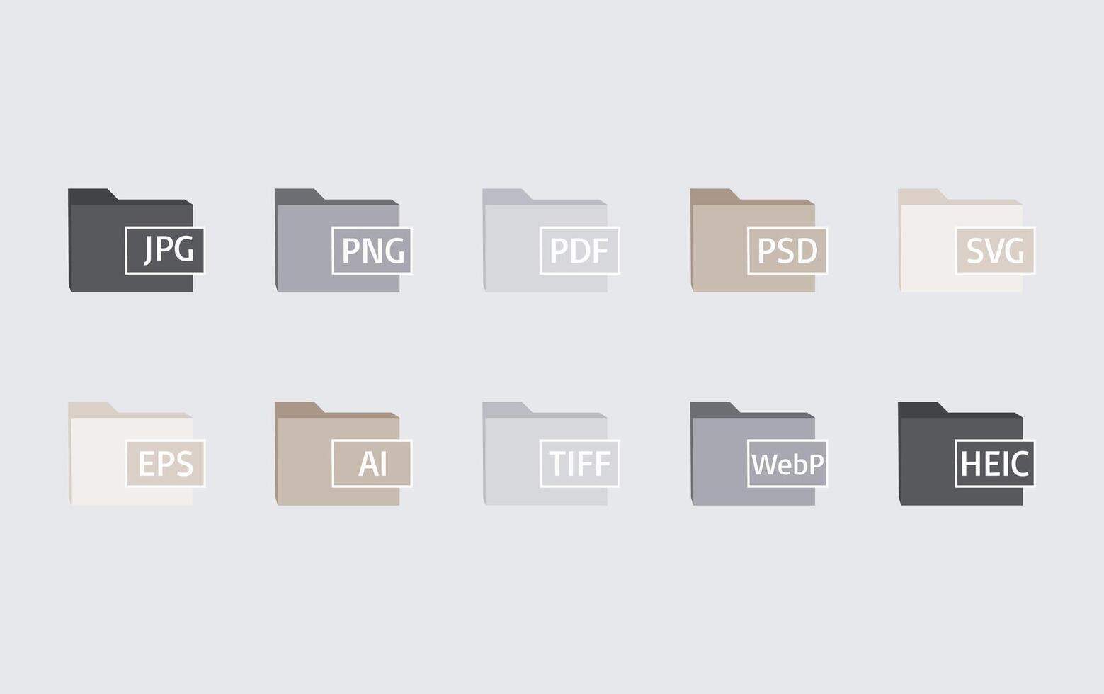 Minimal Folder Icons with File Format Labels, JPG, , , PDF, AI, and More vector