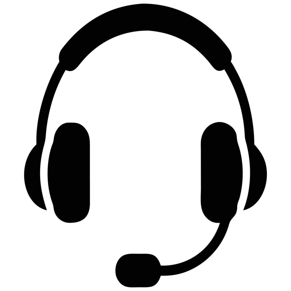 Black Illustration of a Modern Headset with Microphone on White Background vector