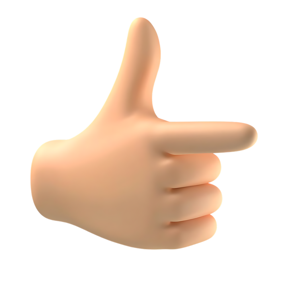 Cartoon hand pointing right on transparent background 3D render png