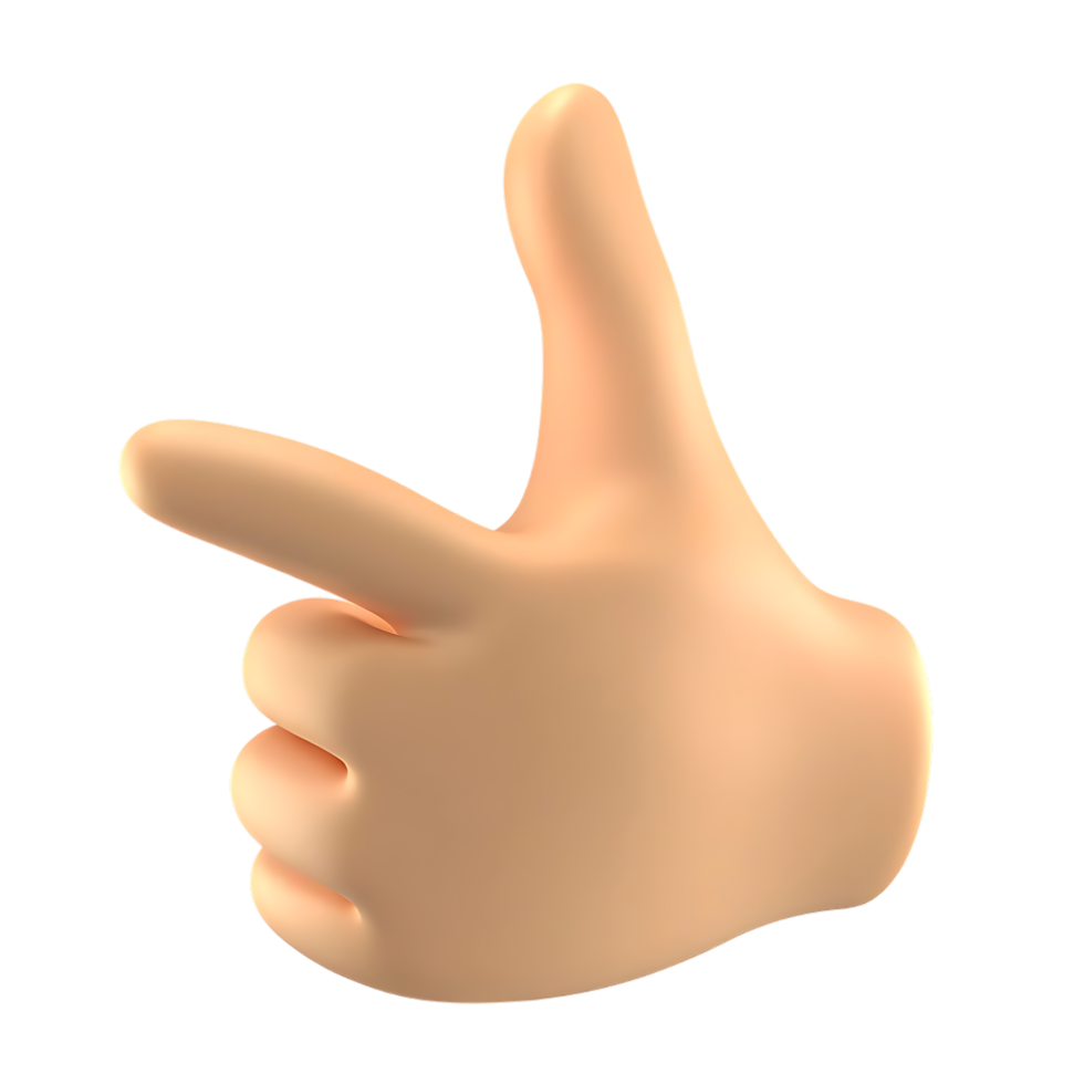 Cartoon hand pointing with index finger and thumb on transparent background png