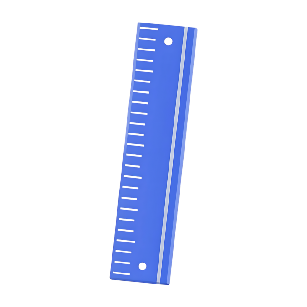 Blue plastic ruler with measurements on transparent background png