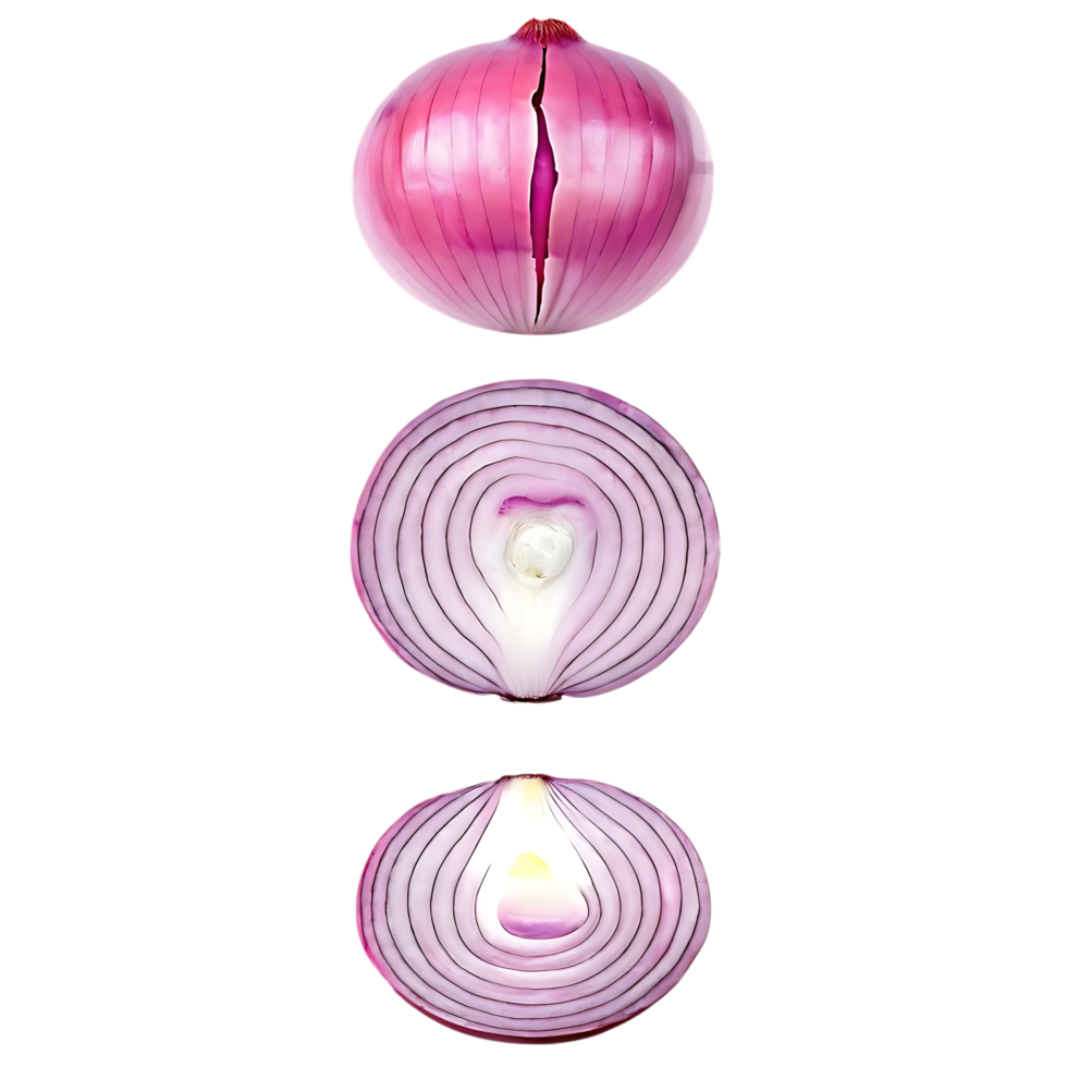 Three Red Onion Sections Showing Layers on transparent Background png