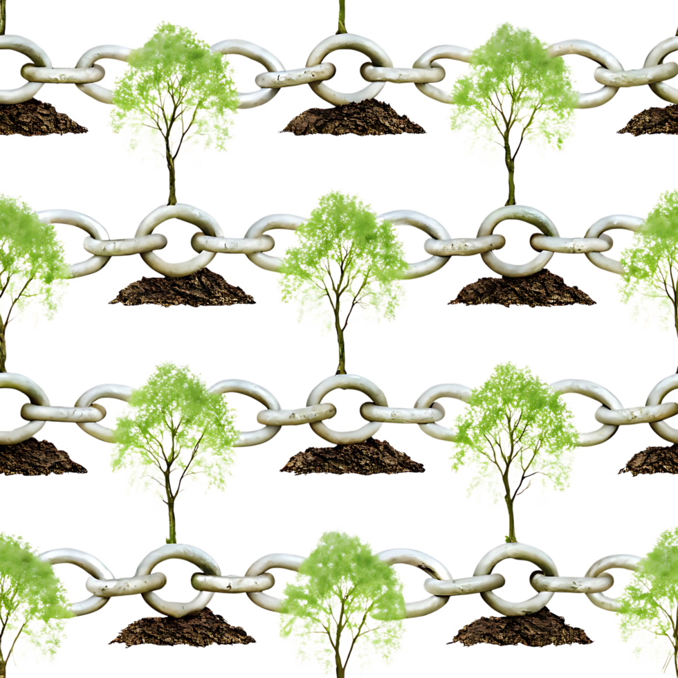 Trees Growing Through Chains on transparent Background Symbolizing Strength png